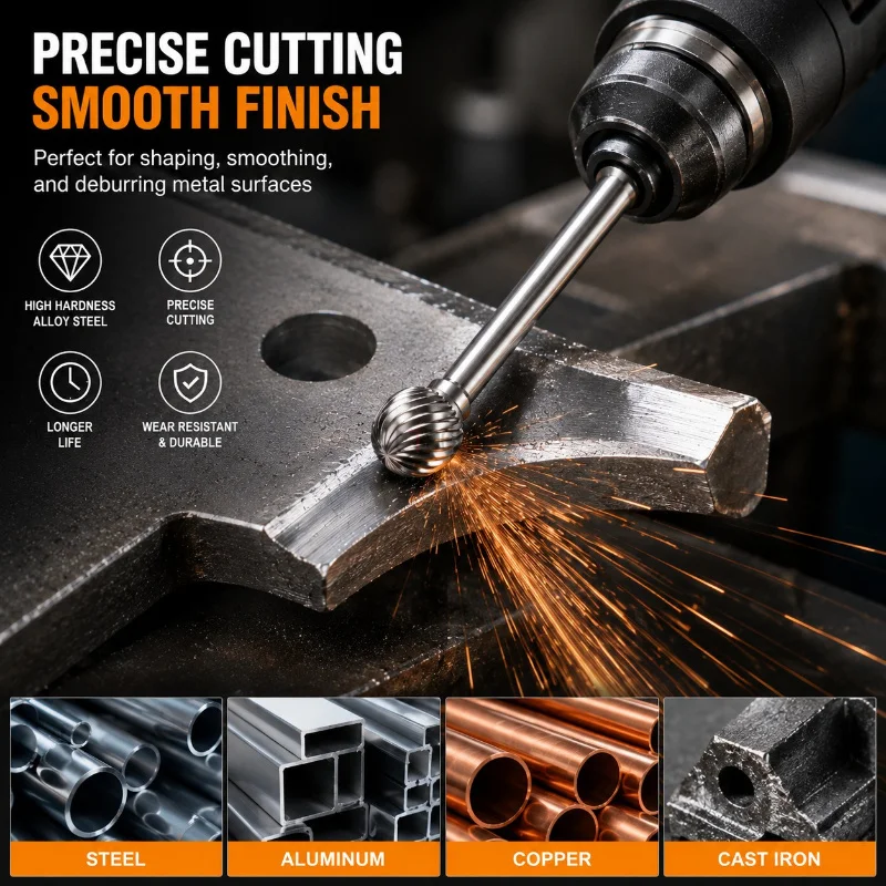 

Tungsten Steel Grinding Head Carbide Rotary File 6-16mm D Type Spherical Single And Double Slot Cutter End Milling Cutter