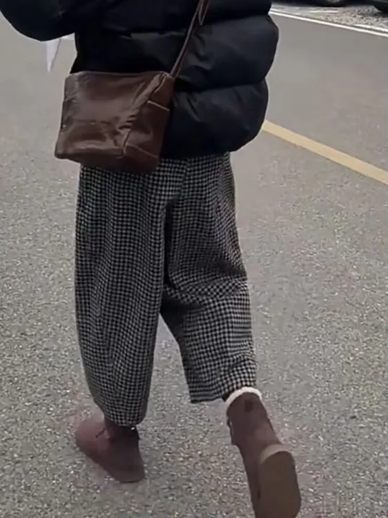 Pantalones exclusivos de talla grande para mujer, cómodos, holgados, de cintura alta, a cuadros, diseño Sla, pantalones informales Faion para ir al trabajo