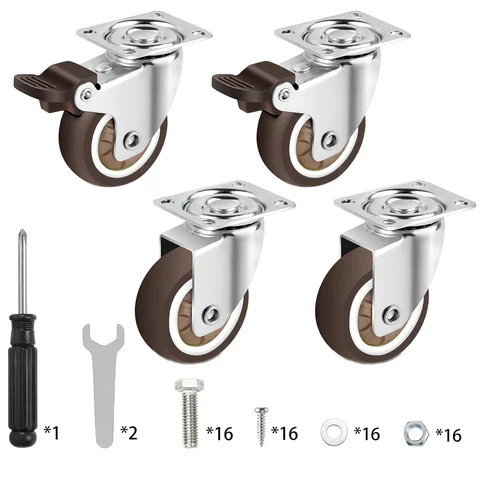 4 Pcs Caster Wheels Furniture Castor Wheels TPR Rubber Flat Bottom Cartwheels Universal Swivel Wheels for Shopping Carts Trolley