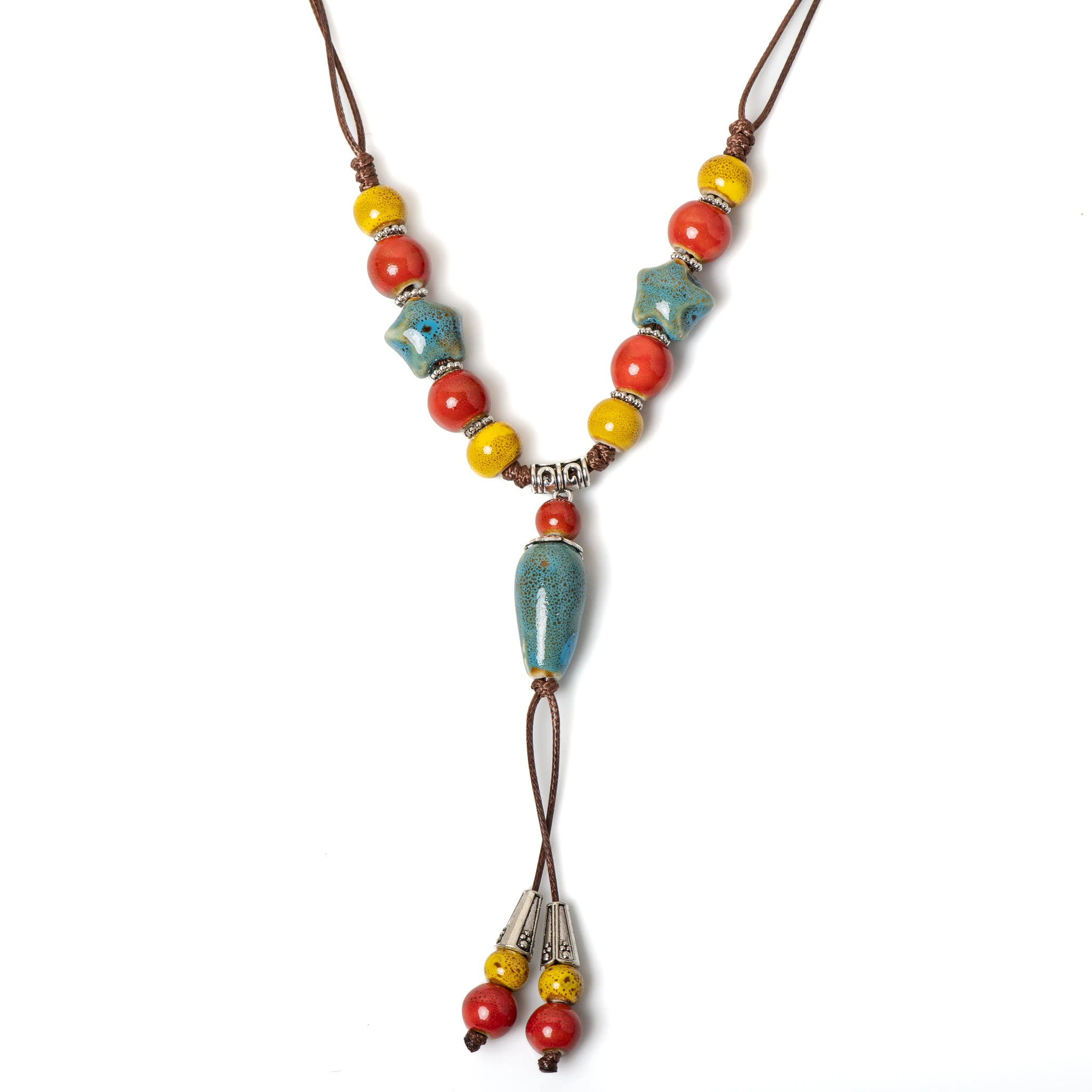 Handmade Ceramic Star Pendant Necklace Adjustable Boho Jewelry for Women and Girls with Artistic Design 173