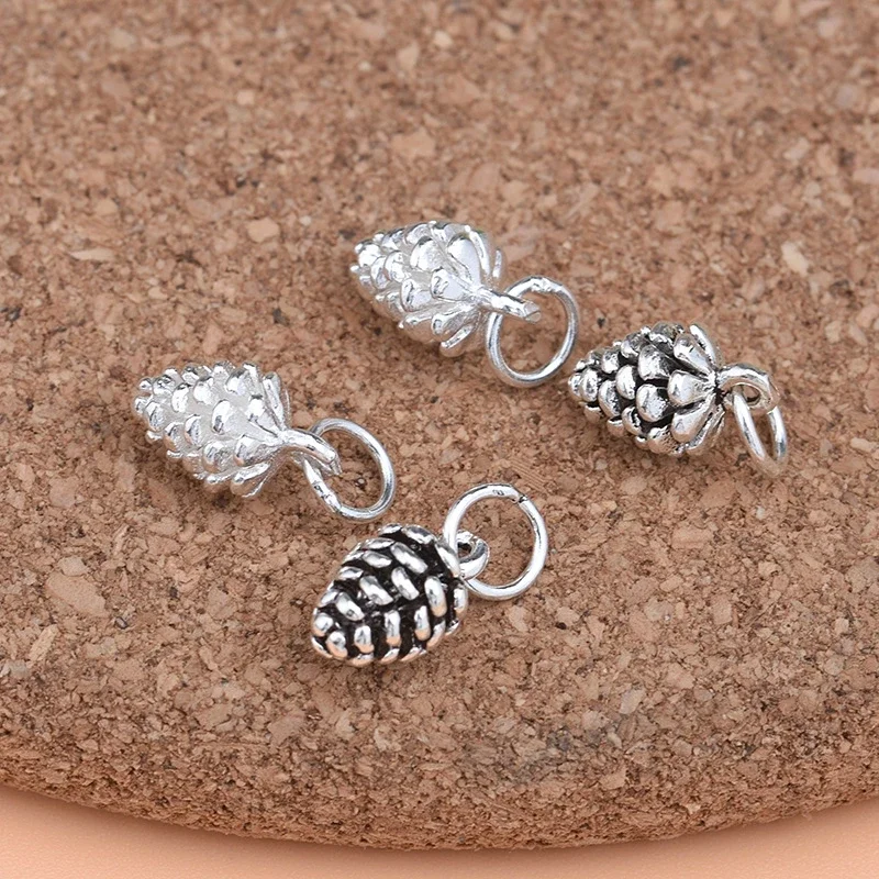 S925 sterling silver Thai silver diy accessories cute small pine cone pendant handmade beaded material bracelet necklace pendant
