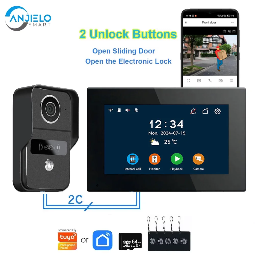 

ANJIELOTuya1080P 7/10inch Touch Color Monitor Fingerprint Unlock Door andGarage Door with Camera Video Intercom Doorbell forHome