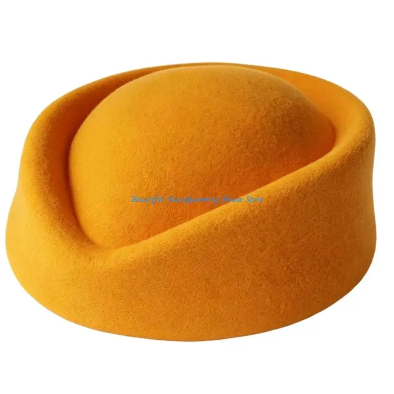 E56A Classical Polyester Stewardess Pillbox Hat Costume Cap French Design Ladies Dress Hat Warm Winter Fashion