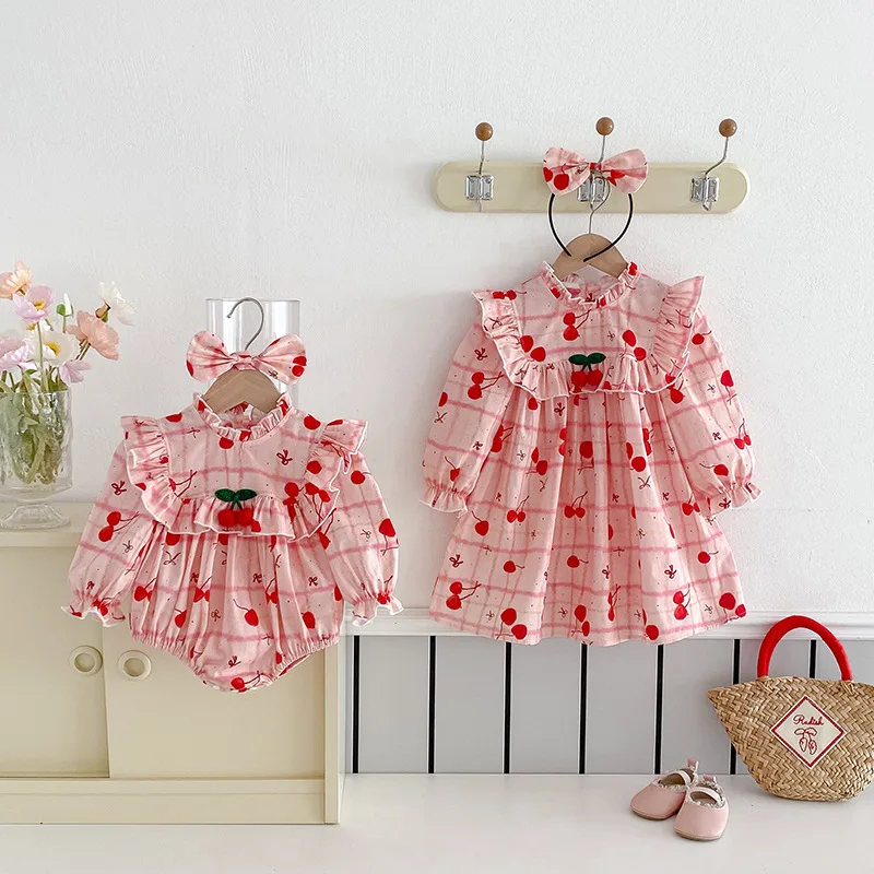 Little Sister Big Sister Cute Cotton Outfit Baby Girl and Sister Matching Pink Clothes Newborn Toddler Infant Bodysuit Kid Dress