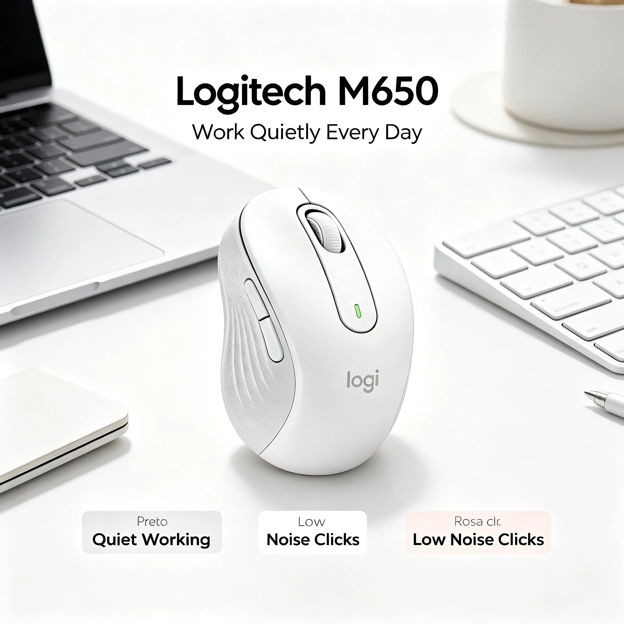 Logitech M650 Ergonomic Bluetooth Wireless Mice Silent Grip Multi Pairing Laptop Desktop Home Computer