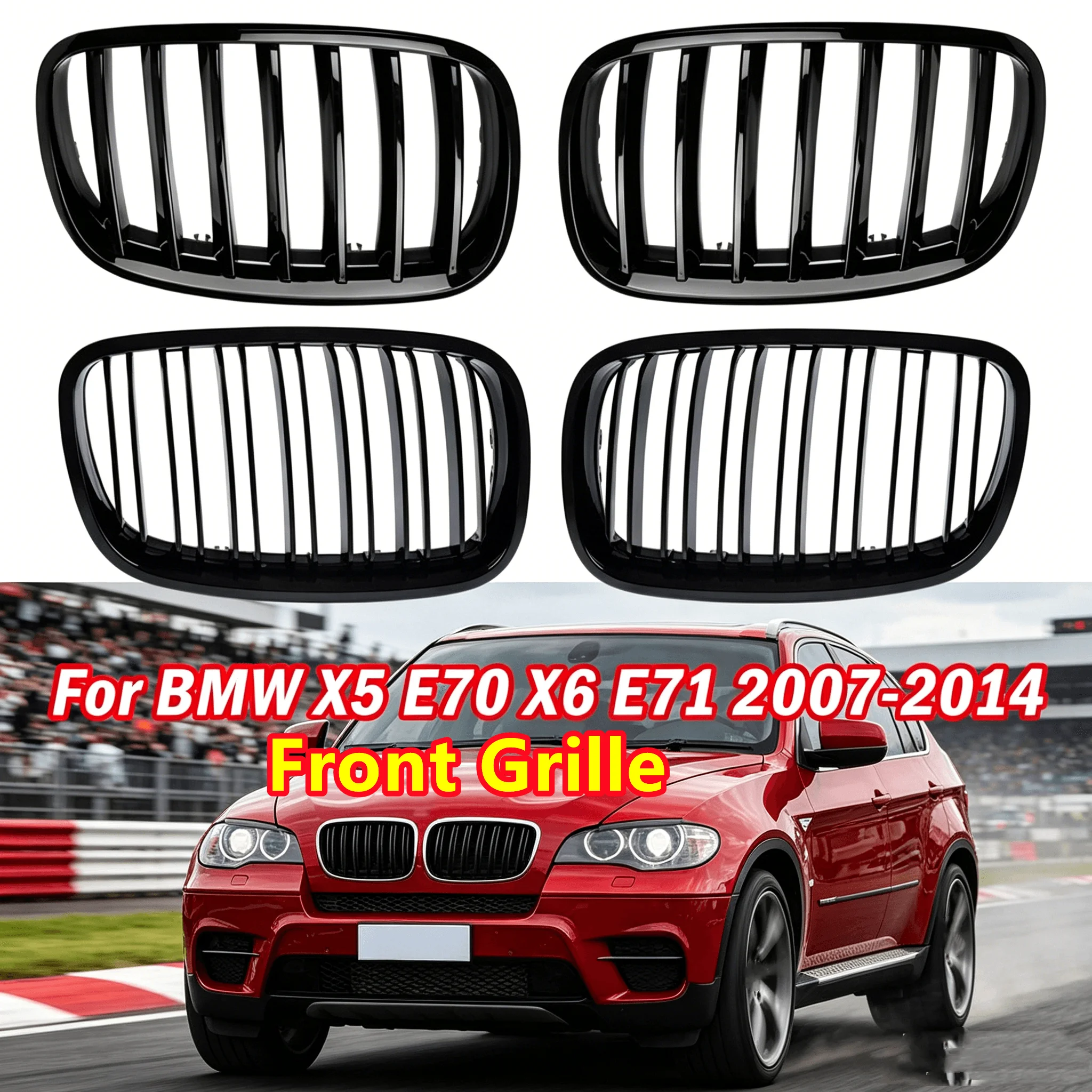 Glänzend schwarze Sport-Kühlergrills für BMW E70 E71 X5 X6 2007-2013 51137157687 – Frontstoßstangen-Kühlergrill im Racing-Stil