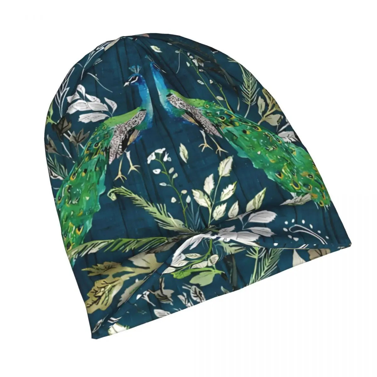 Peacock Chinoiserie (Teal) Bonnet Homme Autumn Spring Thin Hat Skullies Beanies Caps For Men Women Novelty Fabric Hats