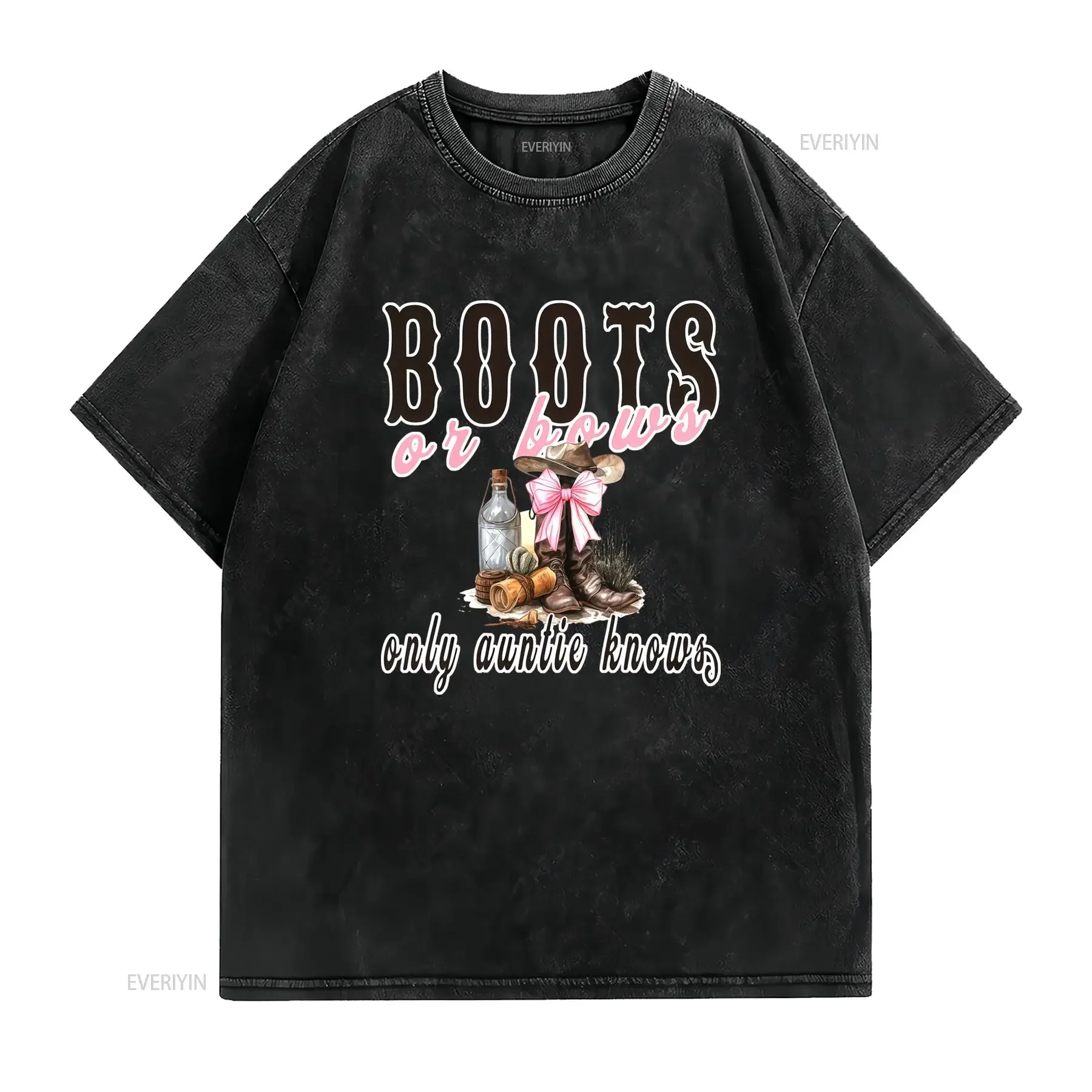 Vintage Western Funny Auntie Boots Or Bows Gender Reveal Print Casual T Shirt vintage Washed Slightly designer clothes