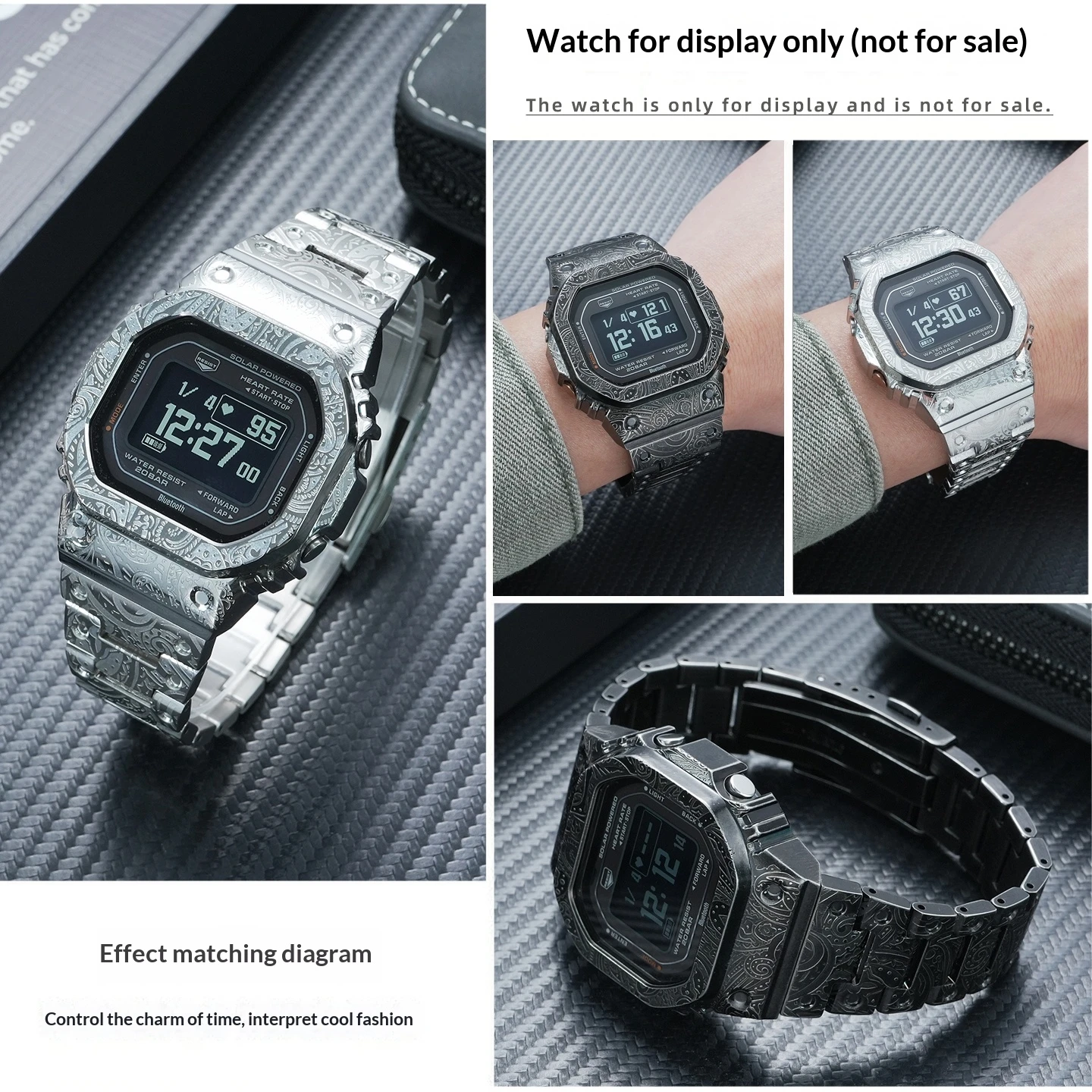 For Casio G-SHOCK DW-H5600 Cashew Flower Carving Set 304 Stainless Steel Bracelet & Black Steel Watch Case Modification Full Kit