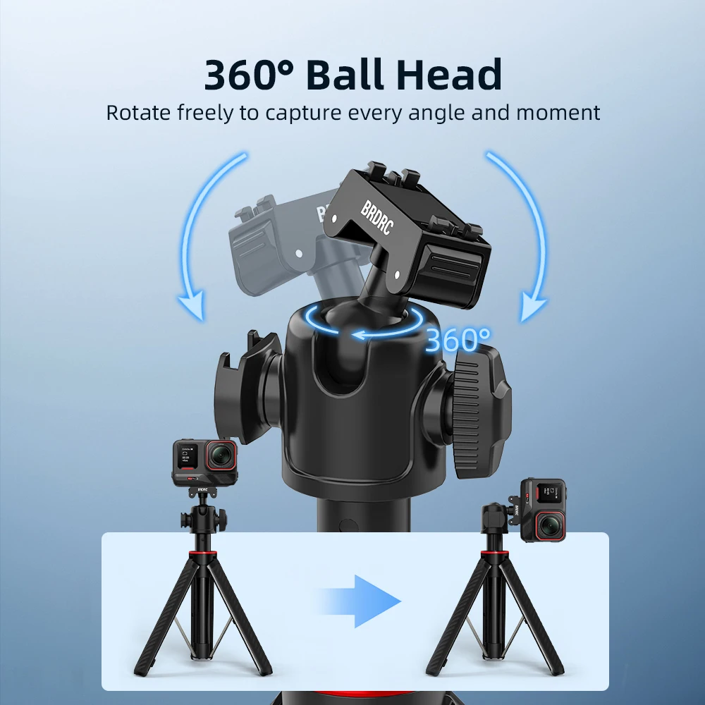 BRDRC Stativ-Selfie-Stick für Insta360 Ace Pro 2/X5 Halterungsadapter Fotografie-Stab mit 360°-Drehung ° Kugelkopf-Kaltplattenzubehör – Detail 6