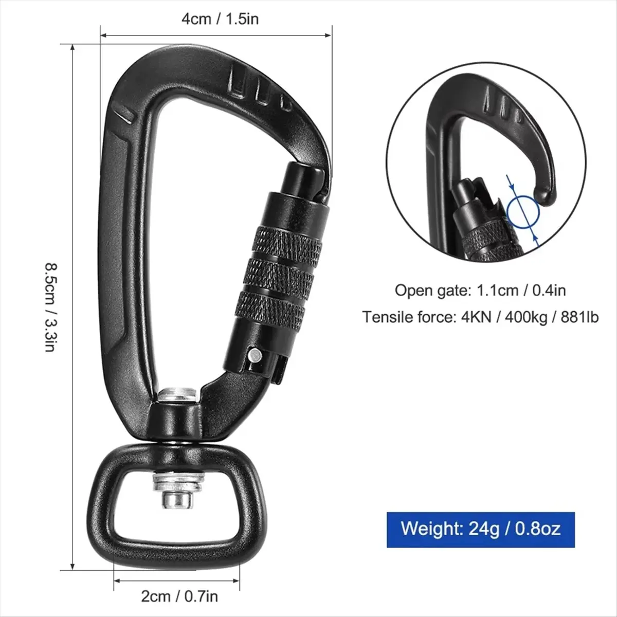 Top Sale Climbing Buckle 360 Rotation Pet Dog Hook Outdoor Kite Hook Climbing Backpack Buckle Key 4KN Automatic Locking