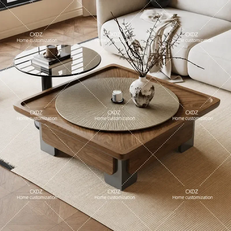 Medieval Sun Muse Solid Wood Square Coffee Table for Living Room Small Apartment Creative Tea Edge Table Combination Walnut