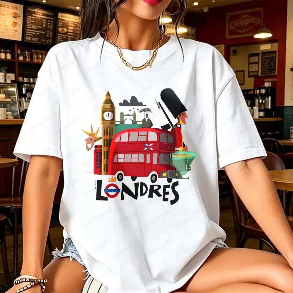Londres Red Bus Royal Guard Graphic Tee Big Ben British Capital Travel Souvenir Unisex Tops London City Cotton Short-sleeve Tees