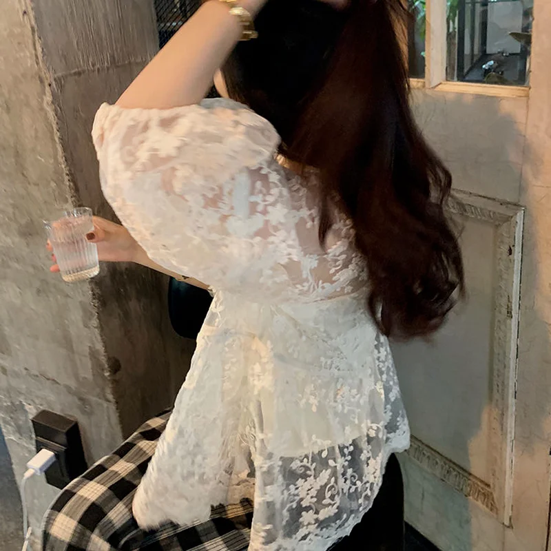 パフスリーブのセクシーなブラウス,女性に人気のレジャーウェア,シンプルでマッチするストリートウェア,プレッピースタイル