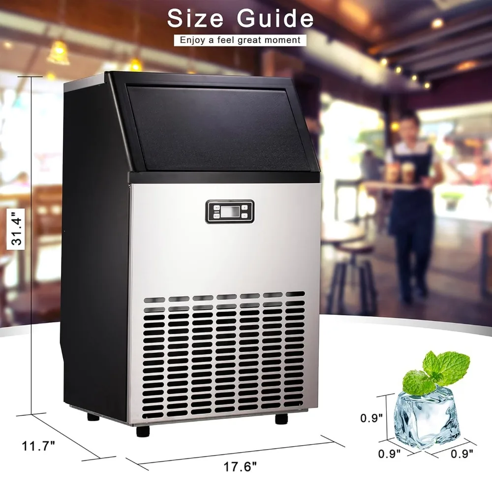 Electactic Ice Maker, Commercial,100Lbs/Day, Stainless Steel Ice Machine with 48 Lbs Capacity, for Restaurant, Includes Scoop