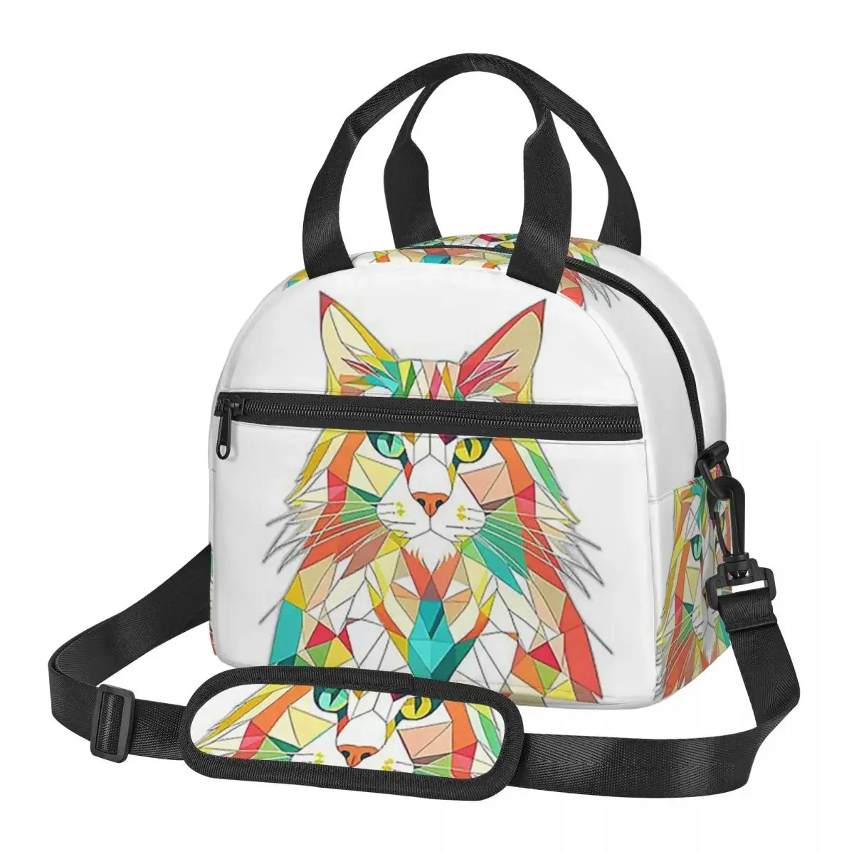 Colourful Majestic Maine Coon Cat Artwork Lunch Bags Insulated Bento Box Lunch Tote Picnic Bags Cooler Bag for Woman Travel