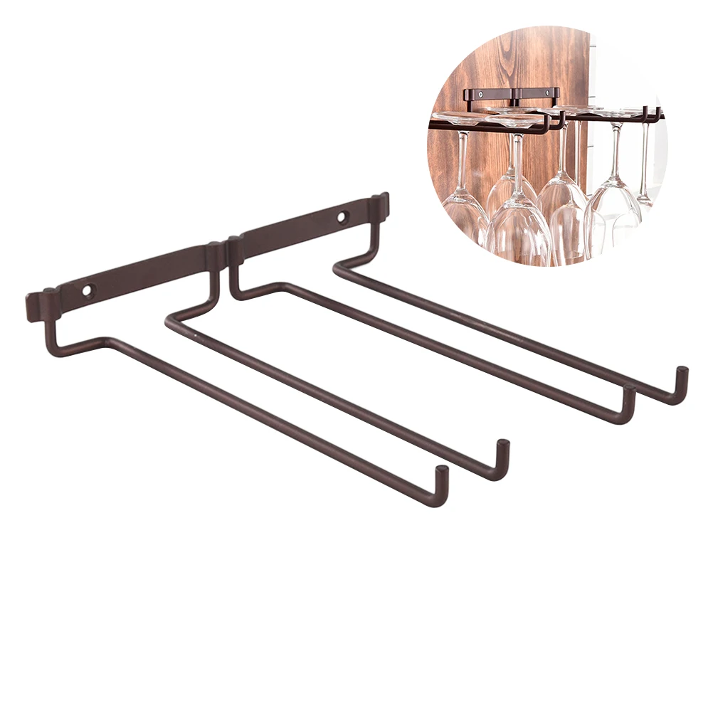 

Double Rows Rack Iron Goblet Holder Hanging Upside Down Wine Cup Shelf Display Shelf Bronze Home Office Restaurant Bar