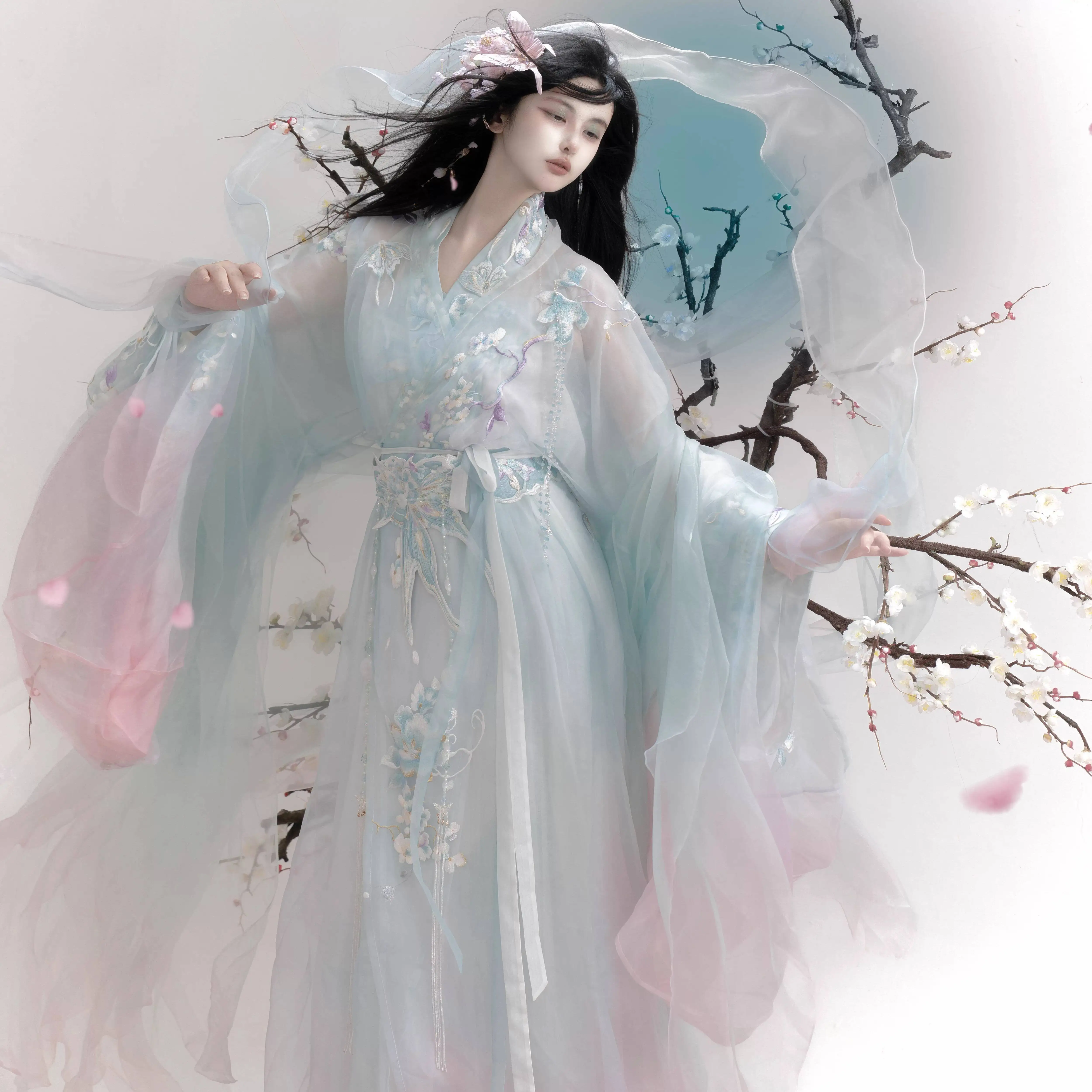 Spring Summer Cool Hanfu Set Moon Goddess Heavy Embroidery Improved Halloween Traditional Chinese Costume For Women Cosplay
