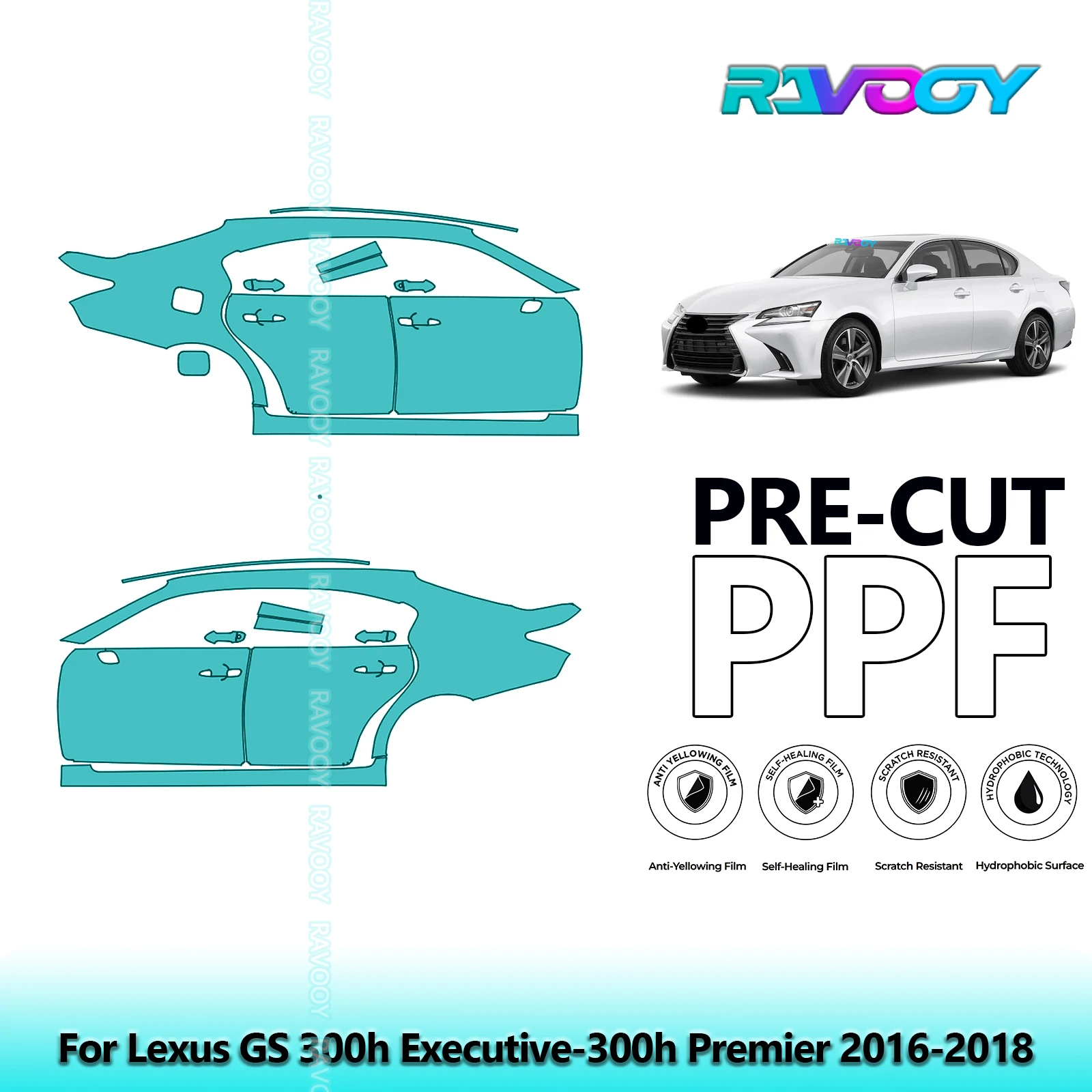 

For Lexus GS 300h Executive-300h Premier 2016-2018 8.5mil Pre-Cut PPF Door & A/B Pillar Kit TPU Paint Protection Film Set