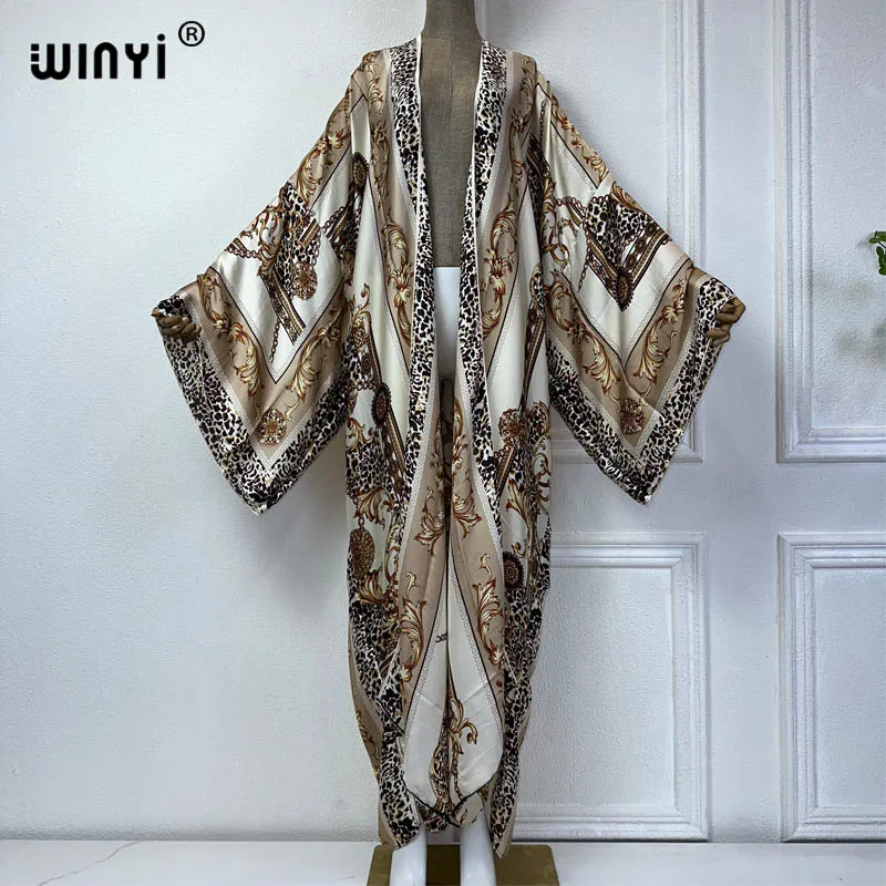 2024 WINYI NEW print beach cover up Swim Suit elegant African women boho Cardigan sexy Holiday long Sleeve Kimono fashion abaya