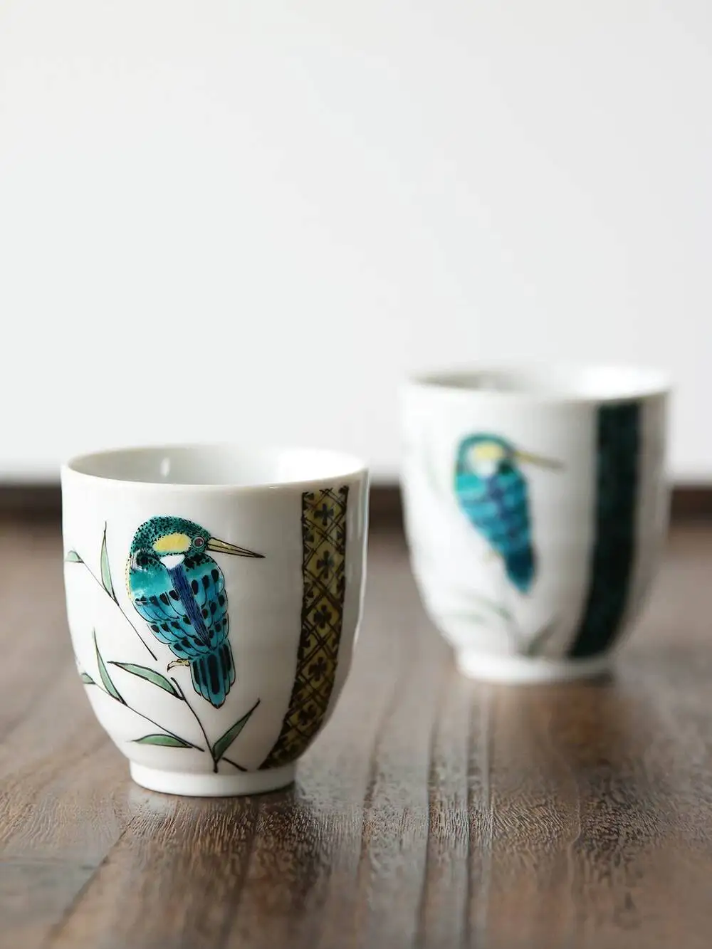 In Stock Japanese Imported Kutani Ware Hand-Painted Kingfisher Couple Tea Wedding Anniversary Gift Cups