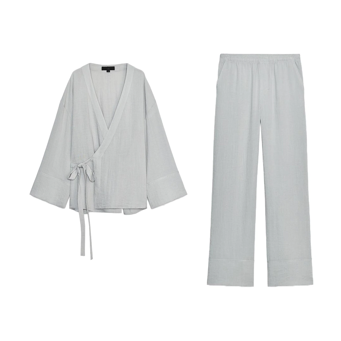 Lässiges Kimono-Sle-Set mit Knoten-Design, lang, Sve V Ne, Button-up-Spwear-Hose, zweiteiliges Faion-Set für Damen