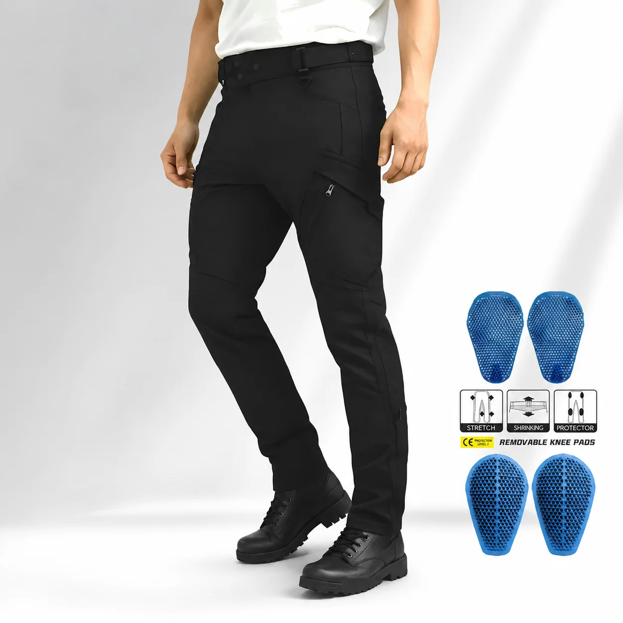 

VOLERO Men Winter Motorcycle Riding Pants High Waist Fleece Lined CE Protective Windproof Waterproof Anti-Fall Biker Pants