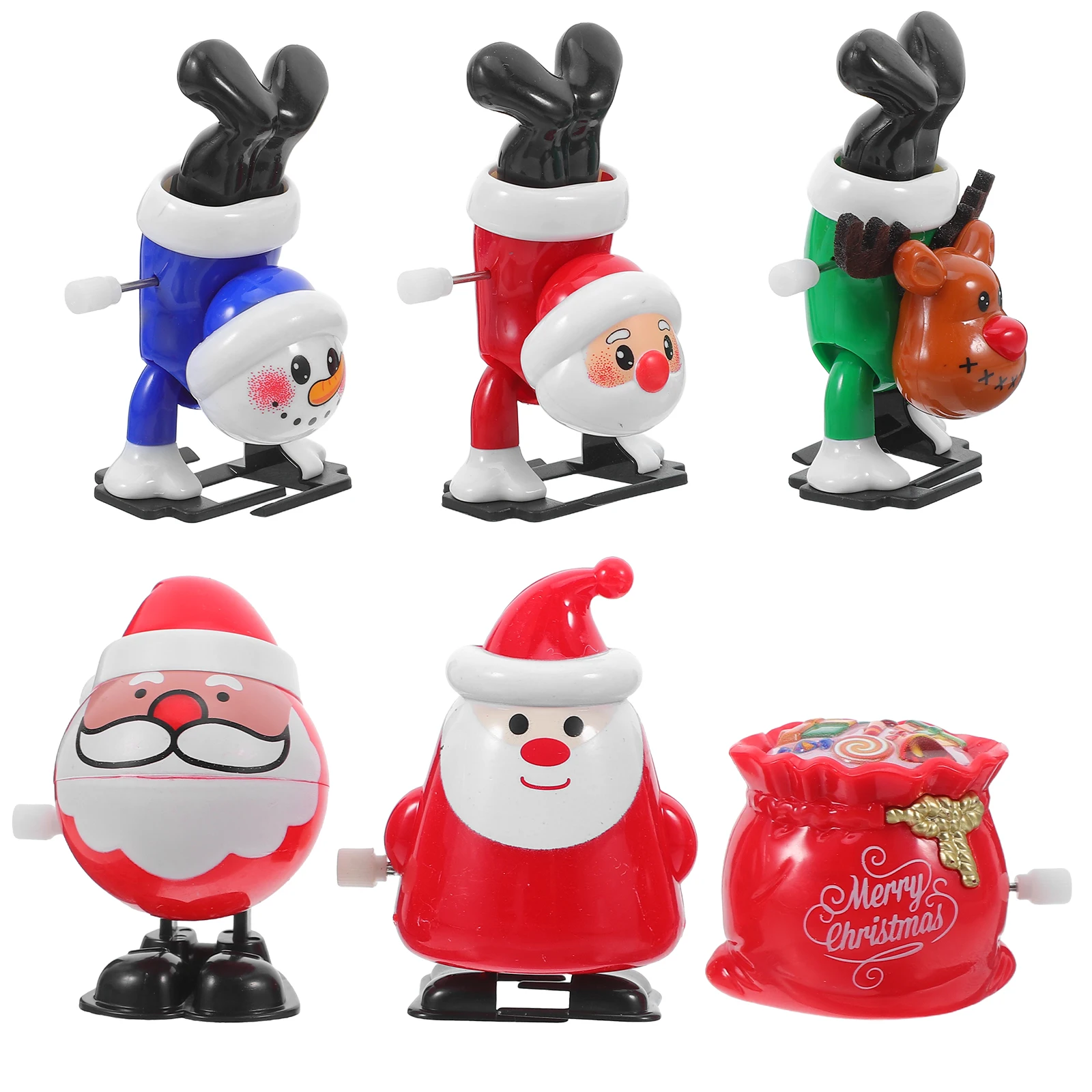 1Set Christmas Festive Winding Santa Claus Snowman Reindeer Holiday Party Favor Creative Portable Spring Children Games