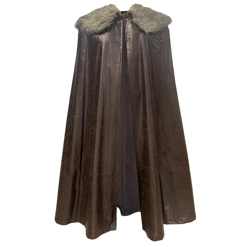 Mens Medieval Fur Collar Cape Coat Nordic Viking Style Vintage Cosplay Party Stage Props
