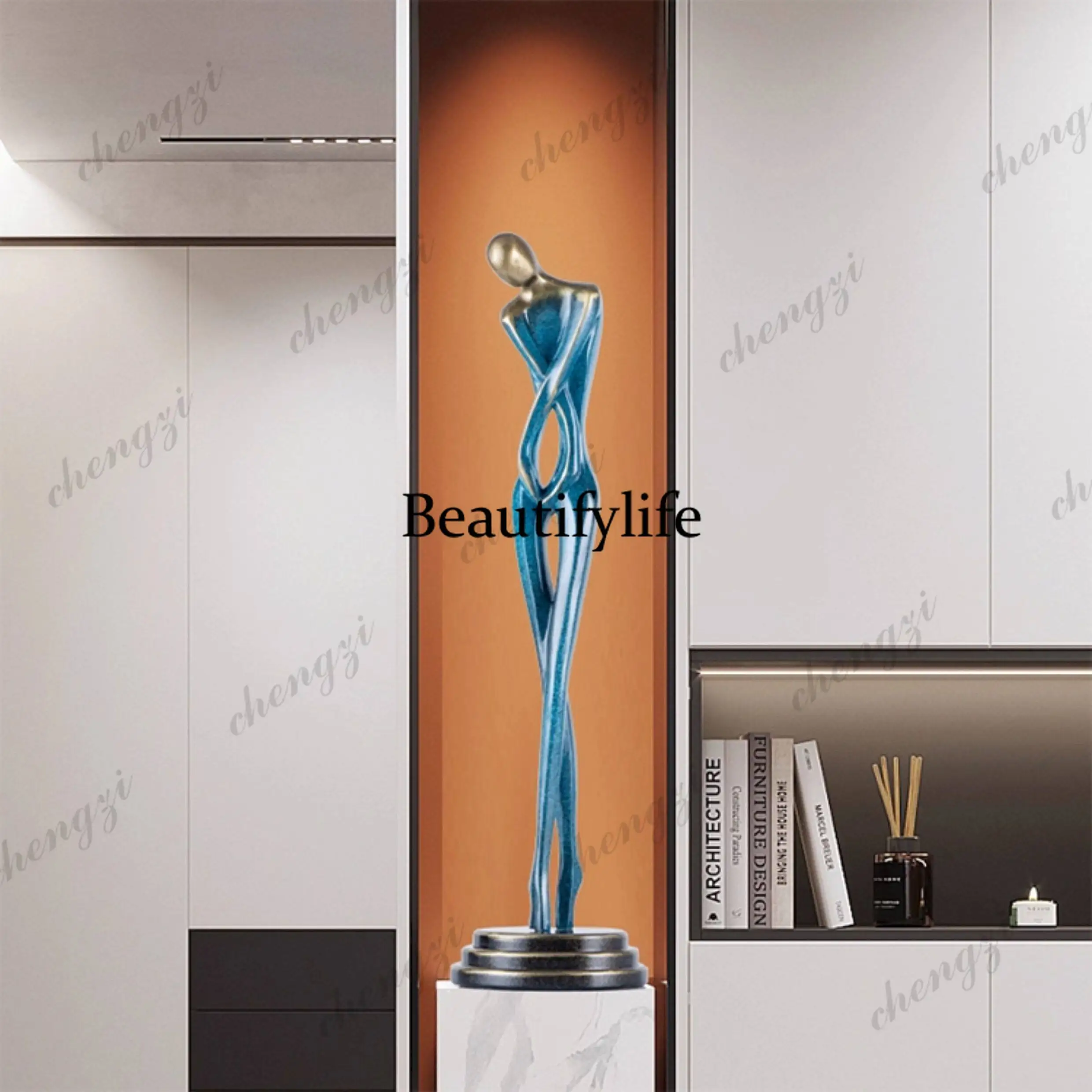 Figure sculpture vertical height slender ornament light luxury high sense living room entrance soft decoration handicrafts