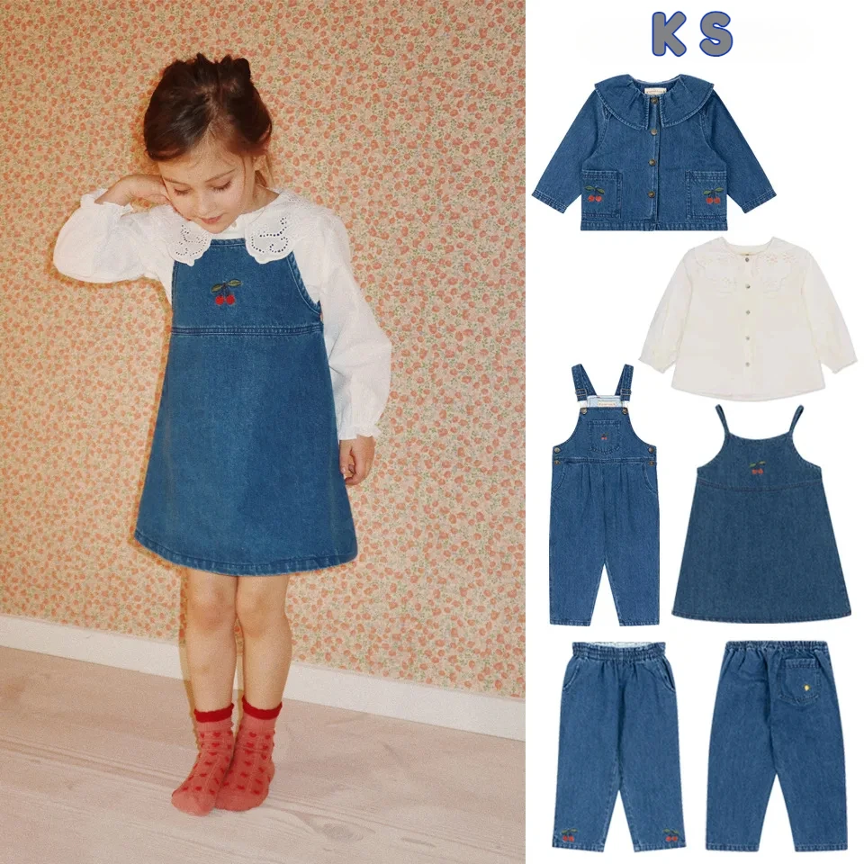 

New Autumn Ks Children's Clothing Baby Girls Denim Jacket Tank Dress Suits Toddler Girls Coat Denim Jeans Bib Kids Blouse 2-9Yrs