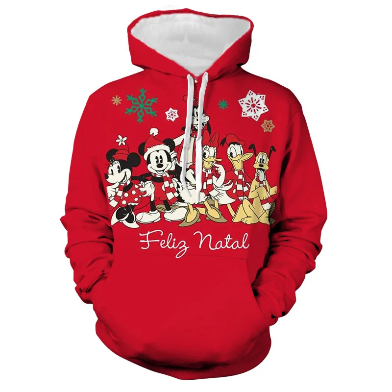 Disney Merry Christmas Hoodie Autumn Men Women Cartoon Christmas Tree Hooded Clothing Fashion Coat with Hat Casual Streetwear