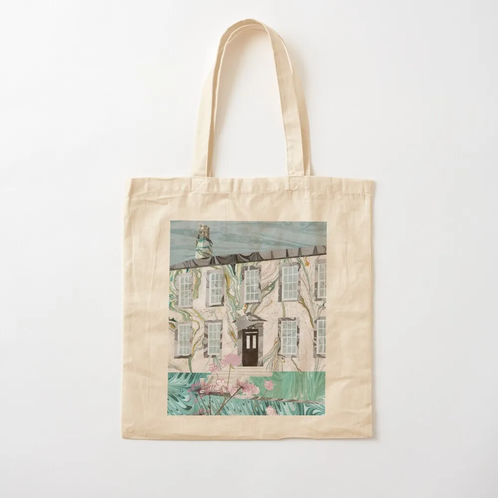 

The Bronte Sisters' Parsonage,Haworth : Collage in Marbled Bookbinding Paper Tote Bag tote bag screen Shopper Canvas Tote Bag
