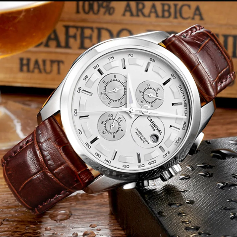 Luxury Brand CARNIVAL Multifunction Automatic Watch Men Mechanical Sport Sapphire Men\'s Watches Calendar Waterproof Luminous GMT