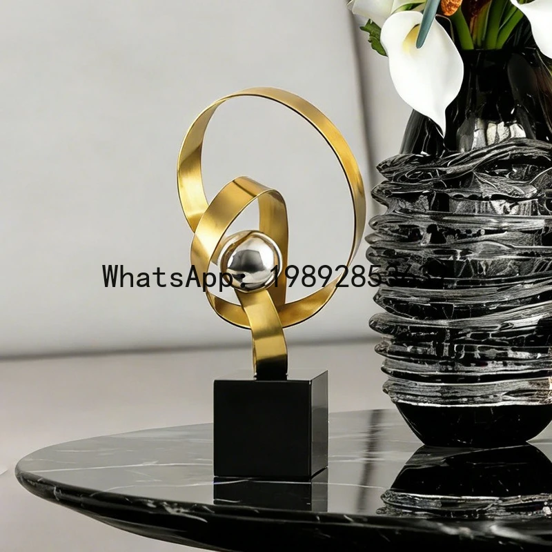 Metal Handicrafts Wrapped with Golden Ribbons Geometric Abstract Sculpture Metal Figurine Home Decoration Accessories