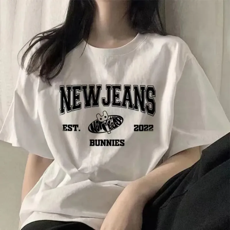 Kpop Band New-Jeans T-shirty EST 2024Bunnies drukowanie bawełniana koszulka koszulki z nadrukami bawełniane koszulki damskie z krótkim rękawem