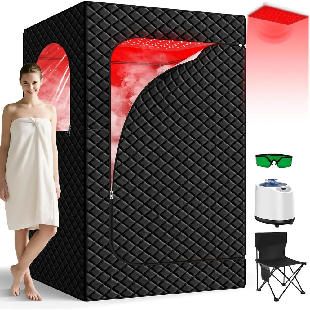 

Infrared Sauna Box for Home, Full Body Steam Sauna Tent with 660nm & 850nm Red Light Therapy Lamp, 3L 1200W Fast-Heating Steamer