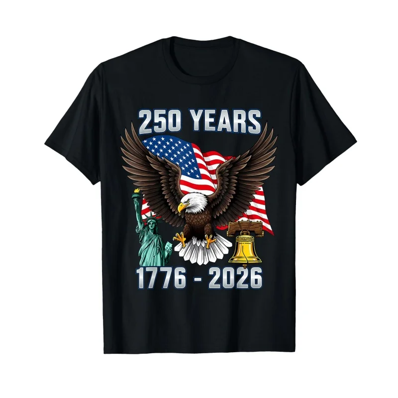 Vintage 250th Anniversary 1776 2026 US Flag Bald Eagle T Shirt Men Patriotic Liberty Freedom American Classic Short Sleeve Tops
