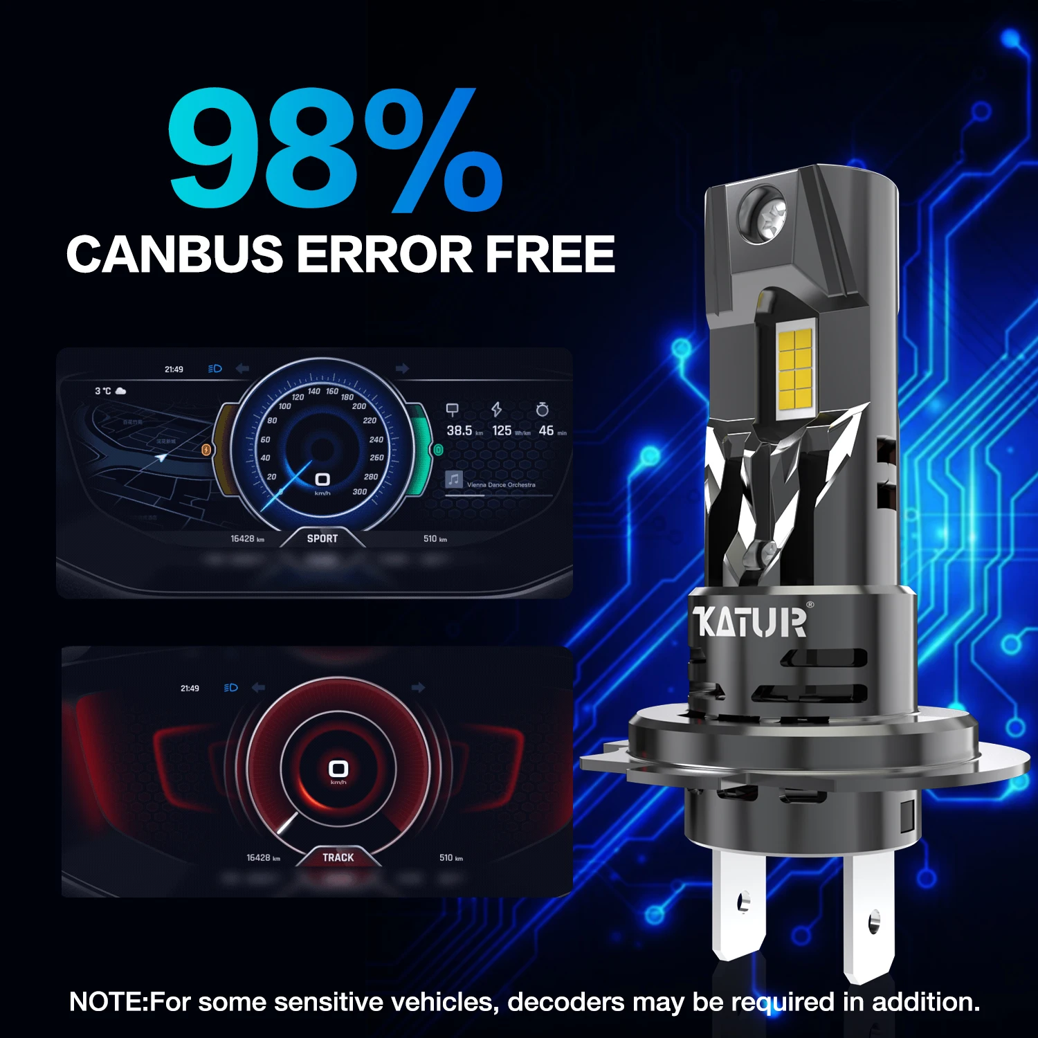 Katur 2pcs High Power H7 LED Headlight Bulbs Super Bright Powerful No Adapter Required Car Turbo Diode White Moto Fog Lamp