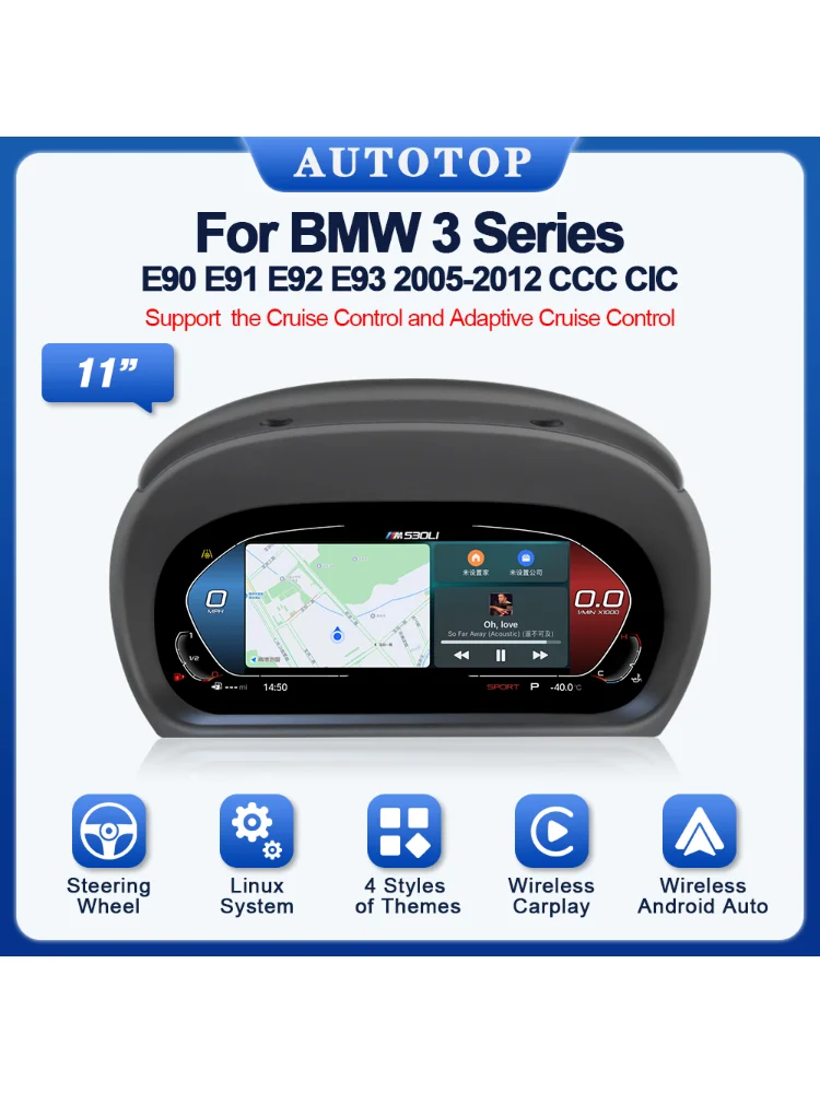 AUTOTOP 11 "Linux Wireless CarPlay Virtuelles Cockpit Für BMW 3er E90 E91 E92 E93 Android Auto Instrumententafel Tachometer BT