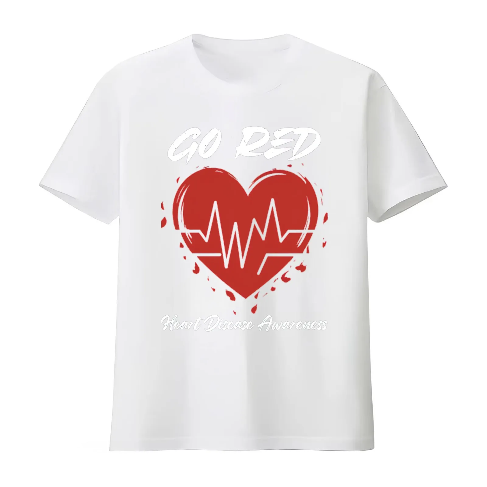Go Red Heart Disease Awareness T-Shirt Summer Casual Cotton Tee Oversized Streetwear Tops Vintage Graphic Print 100% Cotton