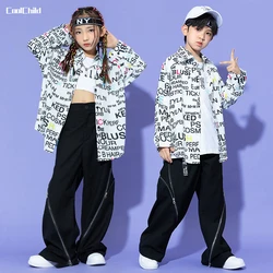 Hip Hop Boys Street Dance Letters Shirt Zipper Pants Girls Graffiti Blouse Clothes Sets Kids Streetwear Children Jazz Costumes