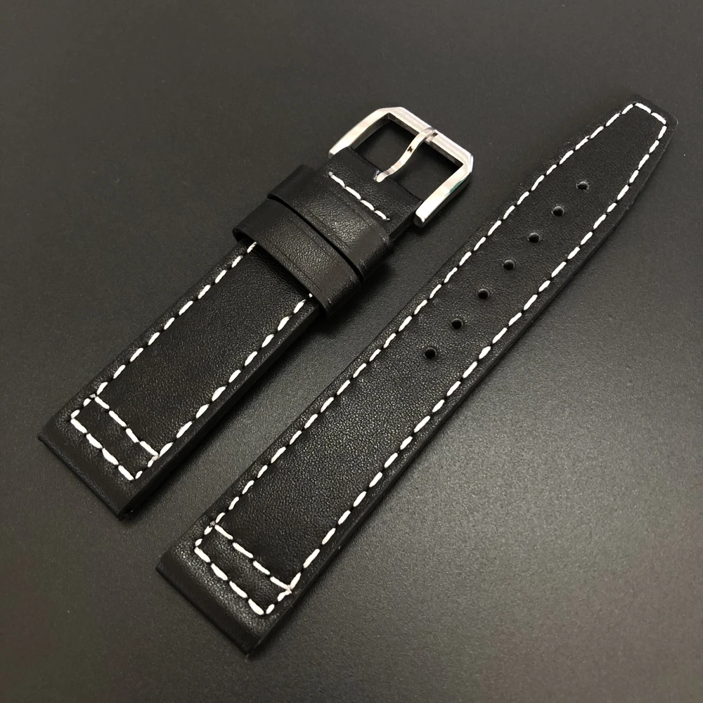 STEELDIVE Replacement Strap 20mm Black Genuine Leather Strap with tool