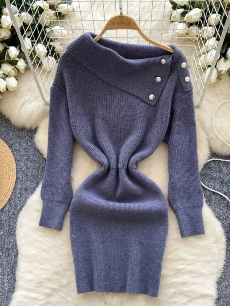 Y2k White Knitted Dresses for Women Fashion Sexy Long Sleeve Sweater Dress Autumn Korean Elegant Bodycon A Line Mini Vestidos