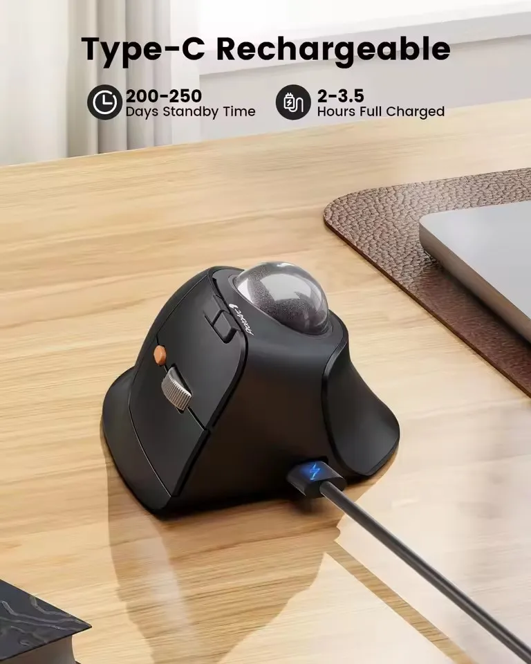 ProtoArc EM05NLWireless Trackball Mouse Rechargeable Bluetooth Ergonomic Vertical Rollerball Mouse for Computer iPad Mac Windows