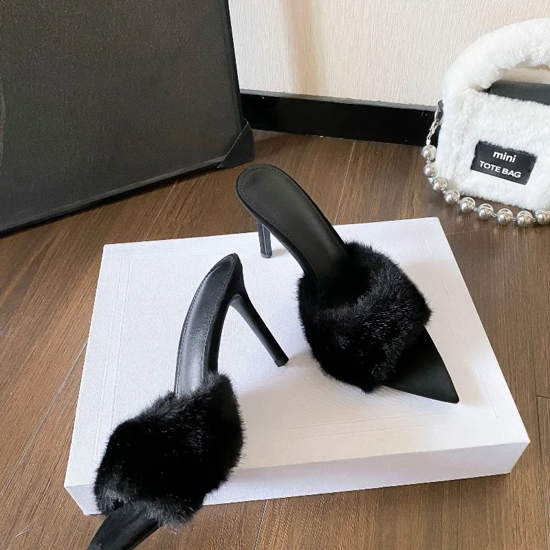 2026 2026 Premium Plus Size Faux Fur Heeled Mules Pointed Toe & Thin Heel Elegant Slip-On Sandals for Winter Parties & Daily Wear - Aliexpress Deal