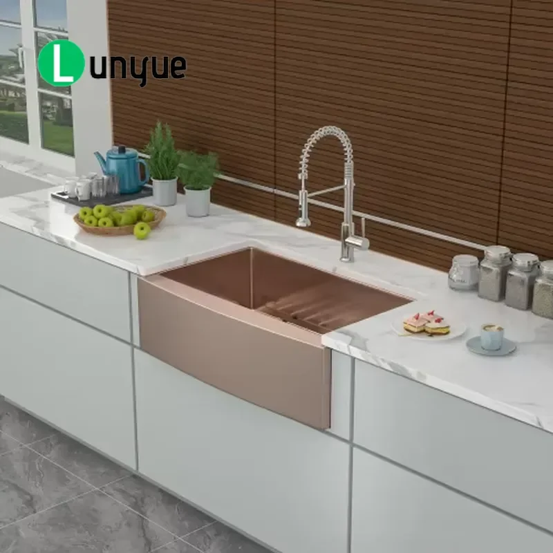 Rose Gold Stainless Steel Kitchen Sink 30x21x10 Inch Single Bowl Apron Front Handmade Drop In Topmount Farmhouse Sink