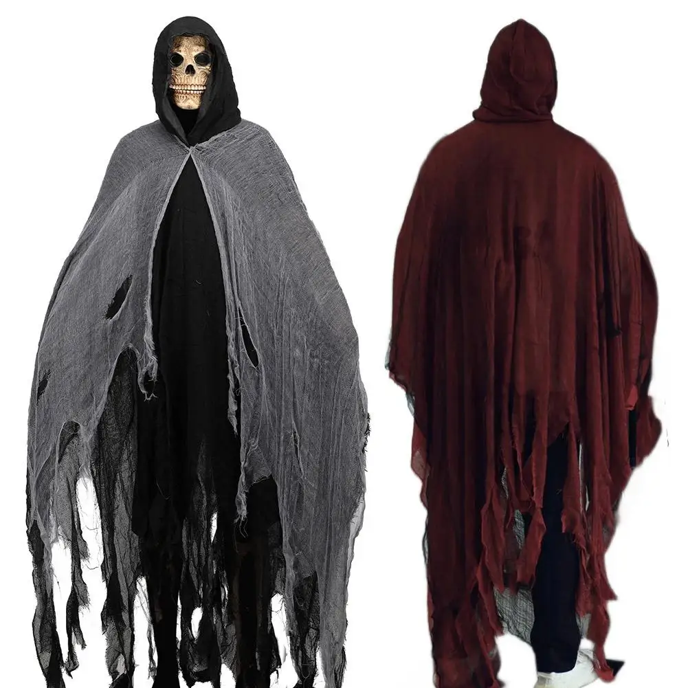 جديد مرعب الهيكل العظمي هالوين عباءة مع هود شبح تأثيري زي حفلة الرعب فستان زي عباءات الدعائم #5