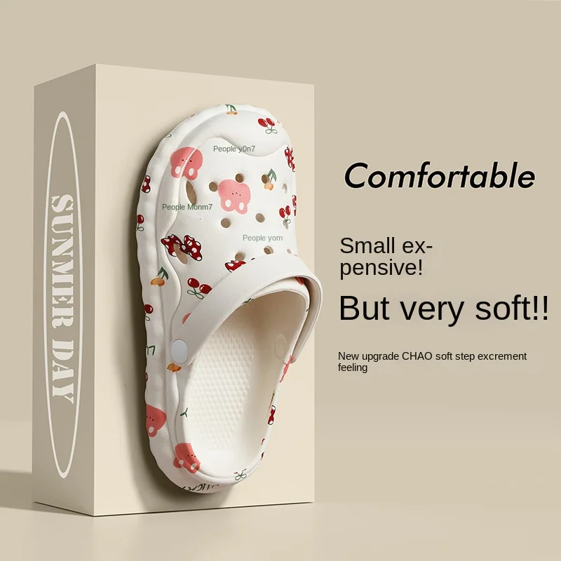 

Летние женские тапочки, милые уличные нескользящие тапочки для домашнего использования, перфорированная обувь на толстой подошве на лето