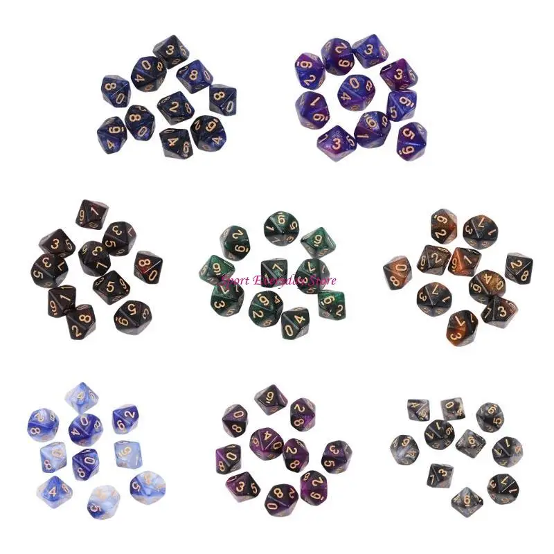 

Многоцветь 10pcs 10-боковые кости D10 Игра в RPG Party Game Полиэдральные кубики Jome